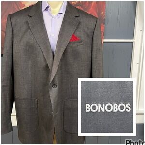 Bonobos Blazer Jacket Sport Coat Mens 54R Standard Fit Wool Cotton Stretch Gray